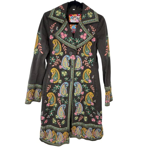Biya Jackets & Blazers - Vintage Biya Two Ten Ten Five Embroidered Paisley Floral Cotton Coat Jacket S